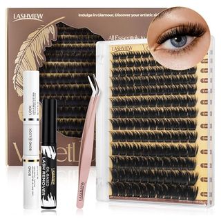 Lashview Diy Eyelash Extension Kit, Fluffy Lash Extension Kit D Curl 9-18mm Mix Clusters With Bond&seal, Remover and Applicator Diy Lash Extensions for Easy at Home Application Style Nm04