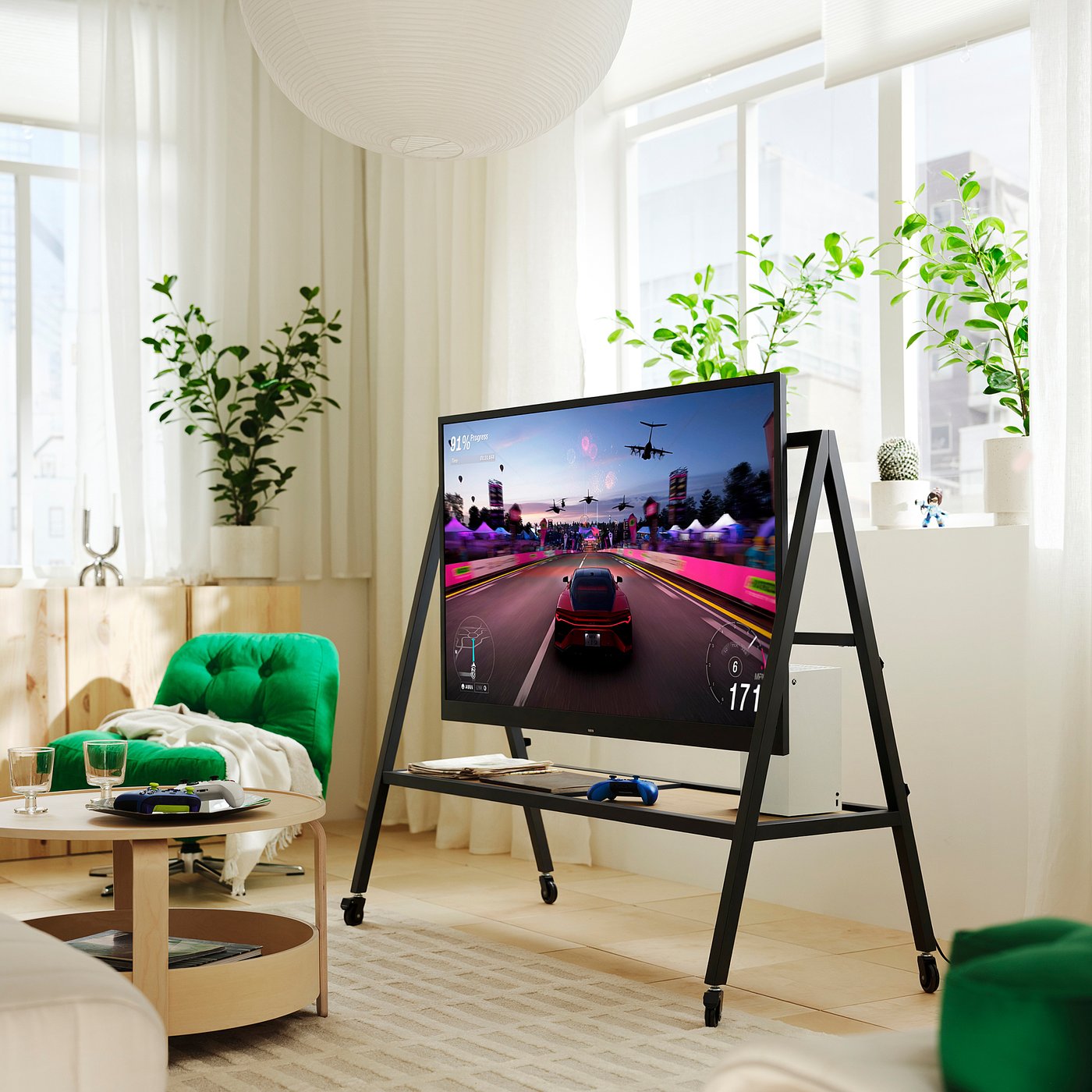 Yxstaby Gaming Tv Stand on Castors - Black