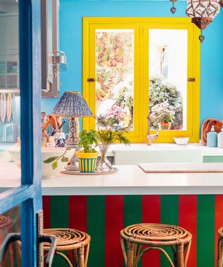 colourful kitchen in stripes and yellow