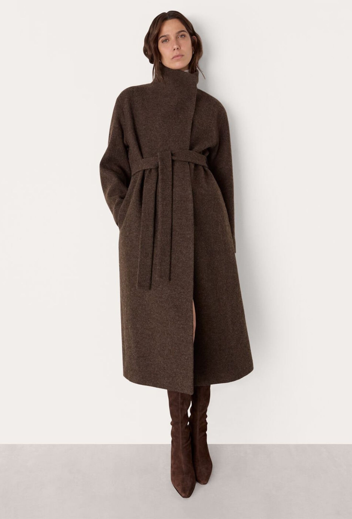 Taupe Morgan Funnel Neck Coat