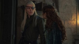 Aemond looks annoyed at his mother Alicent in the House of the Dragon season 2 finale