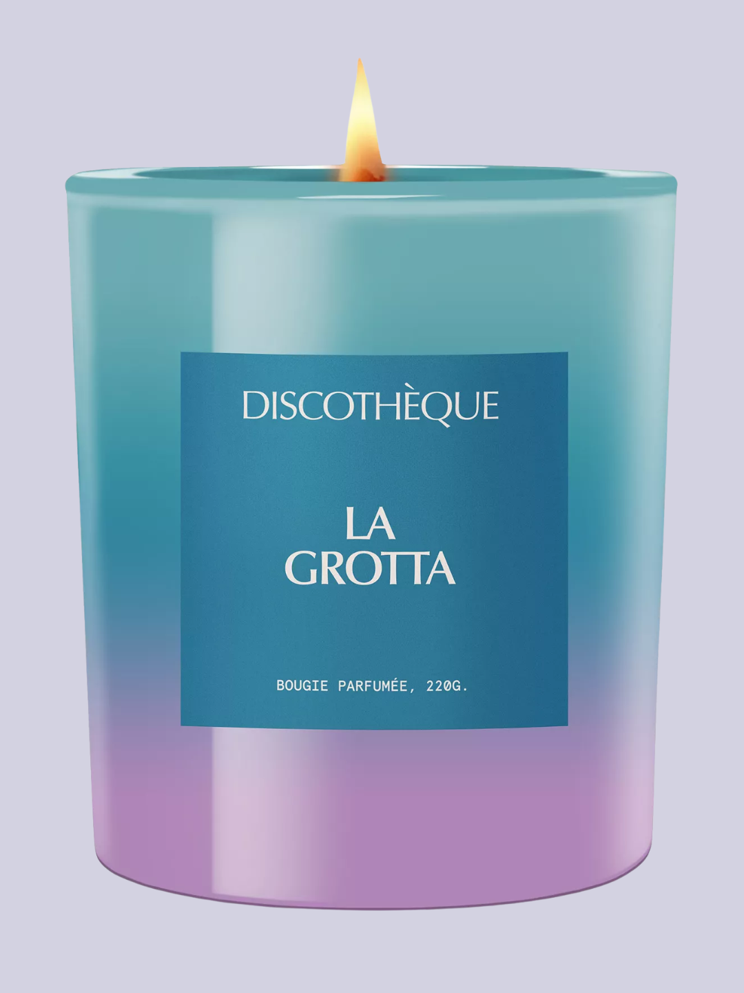 A blue and purple glass scented candle from Discoth&amp;egrave;que