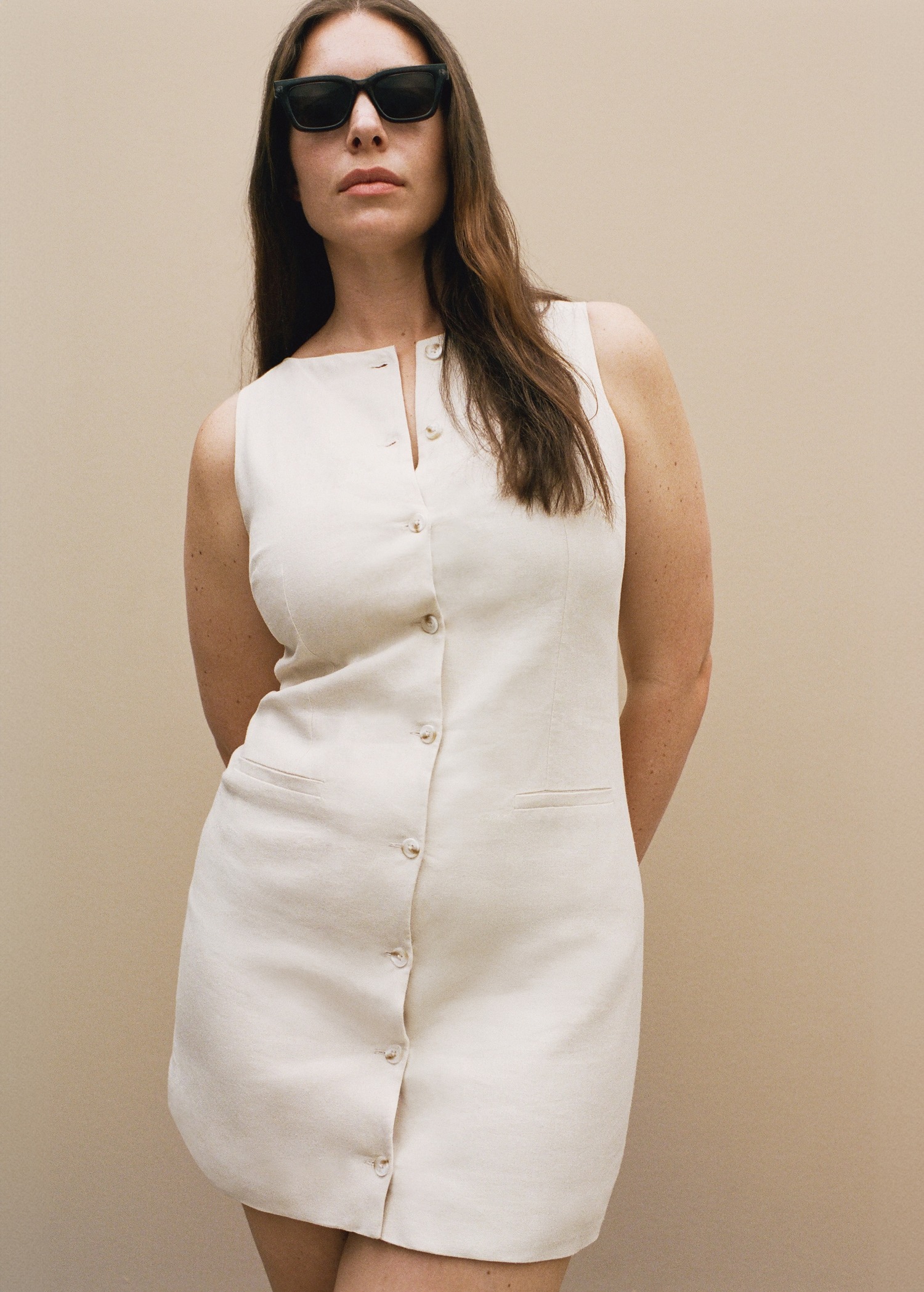 MANGO, Short Button-Down Linen-Blend Dress