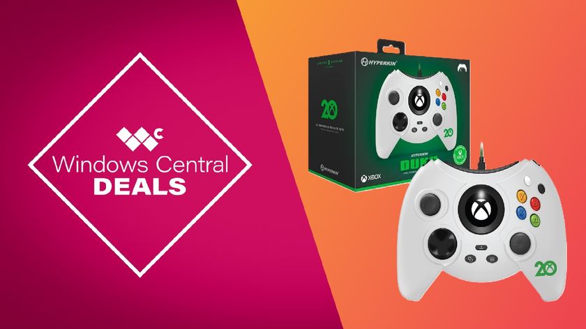 Windows Central promotional deal banner for Hyperkin&#039;s Duke Xbox Controller (20th Anniversary Edition)