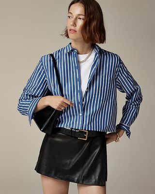 Cropped Button-Up Shirt in Stripe