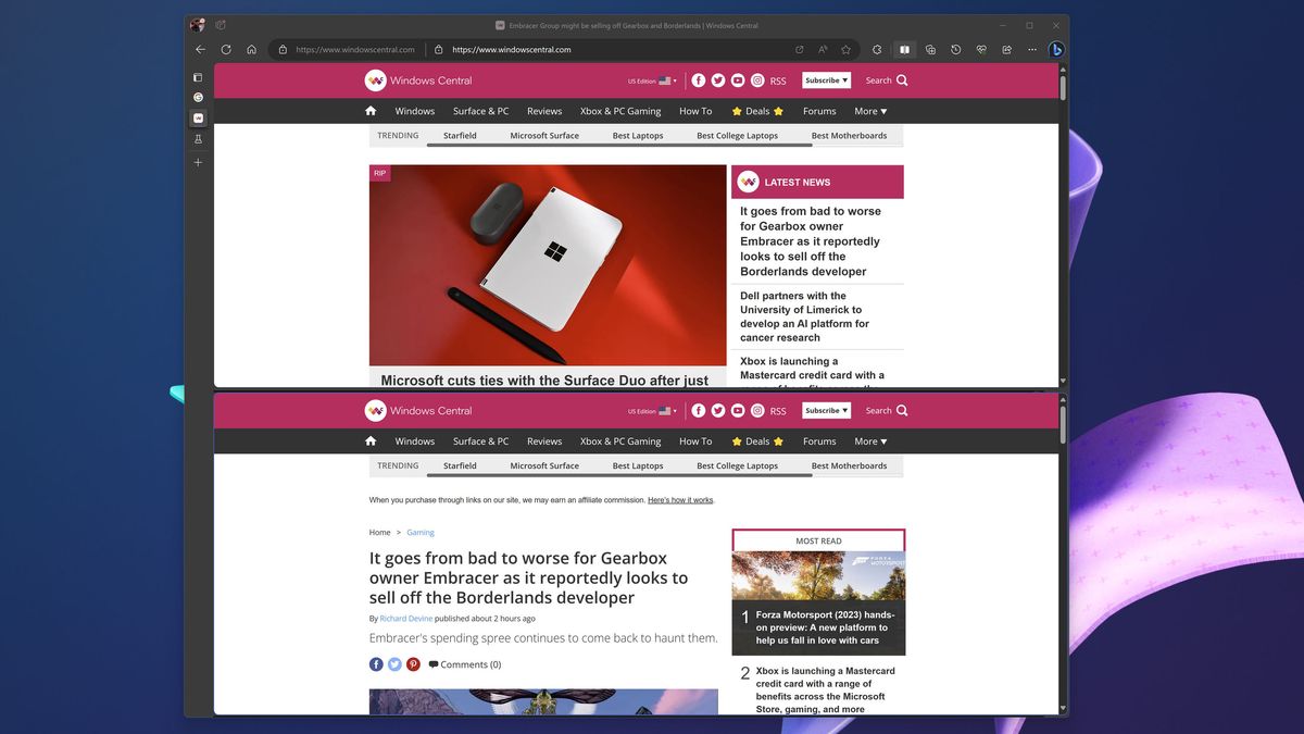 Split screen in Edge gains a new vertical layout option | Windows Central