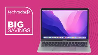 Apple MacBook Pro M2 on a pink TechRadar deals background
