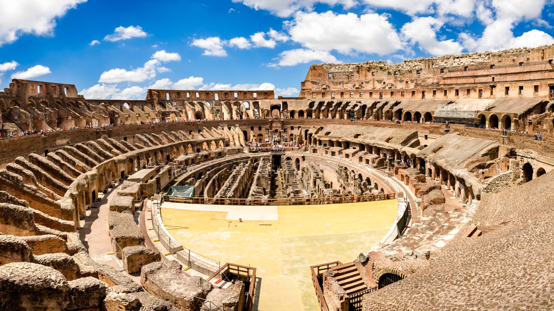 A panorama photograph of the interior of the Colosseum