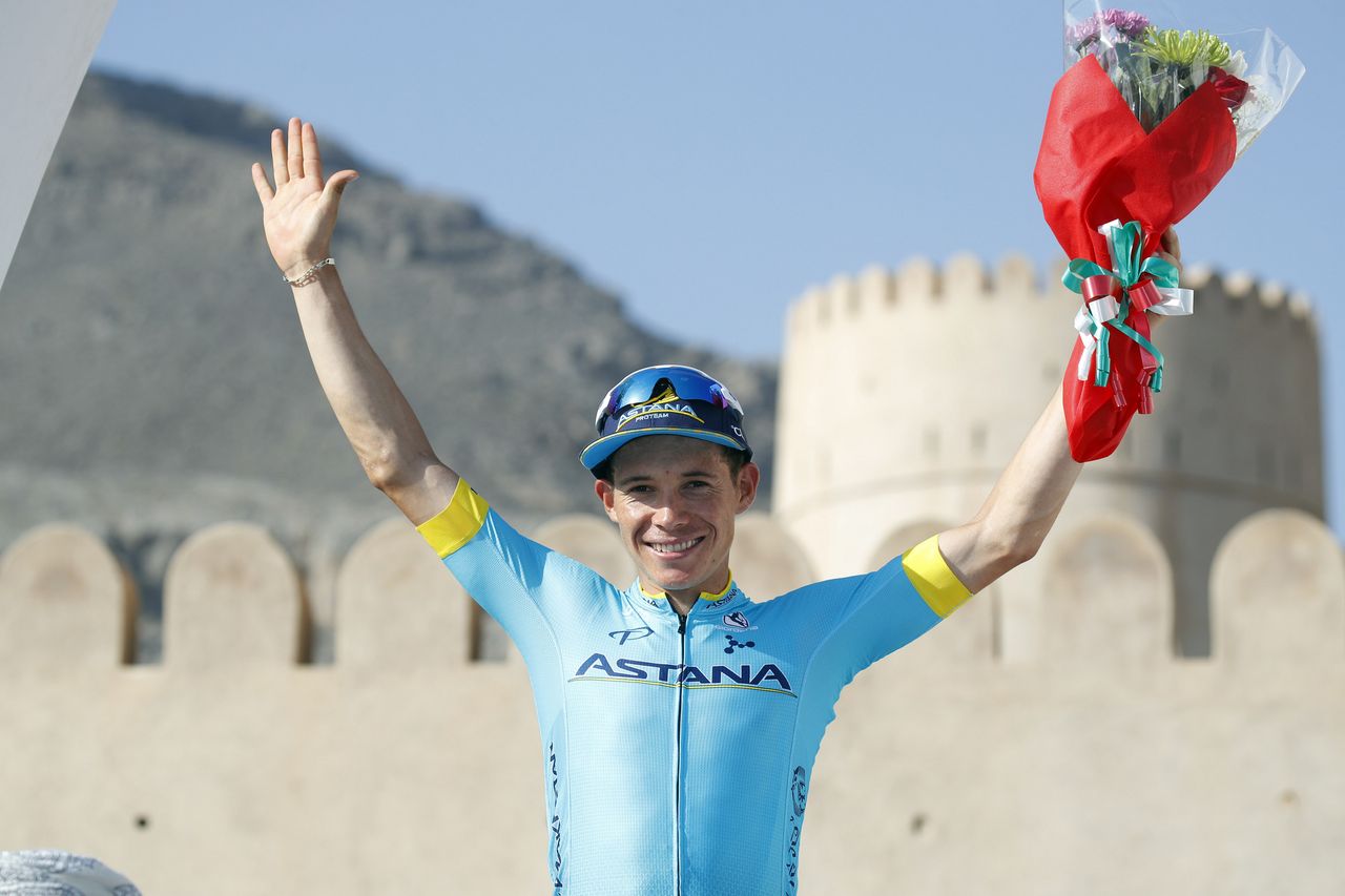 Miguel Angel Lopez (Astana) celebrates his stage victory