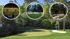 the 11th green at augusta national with insets of the 9th green, 7th hole and 16th green