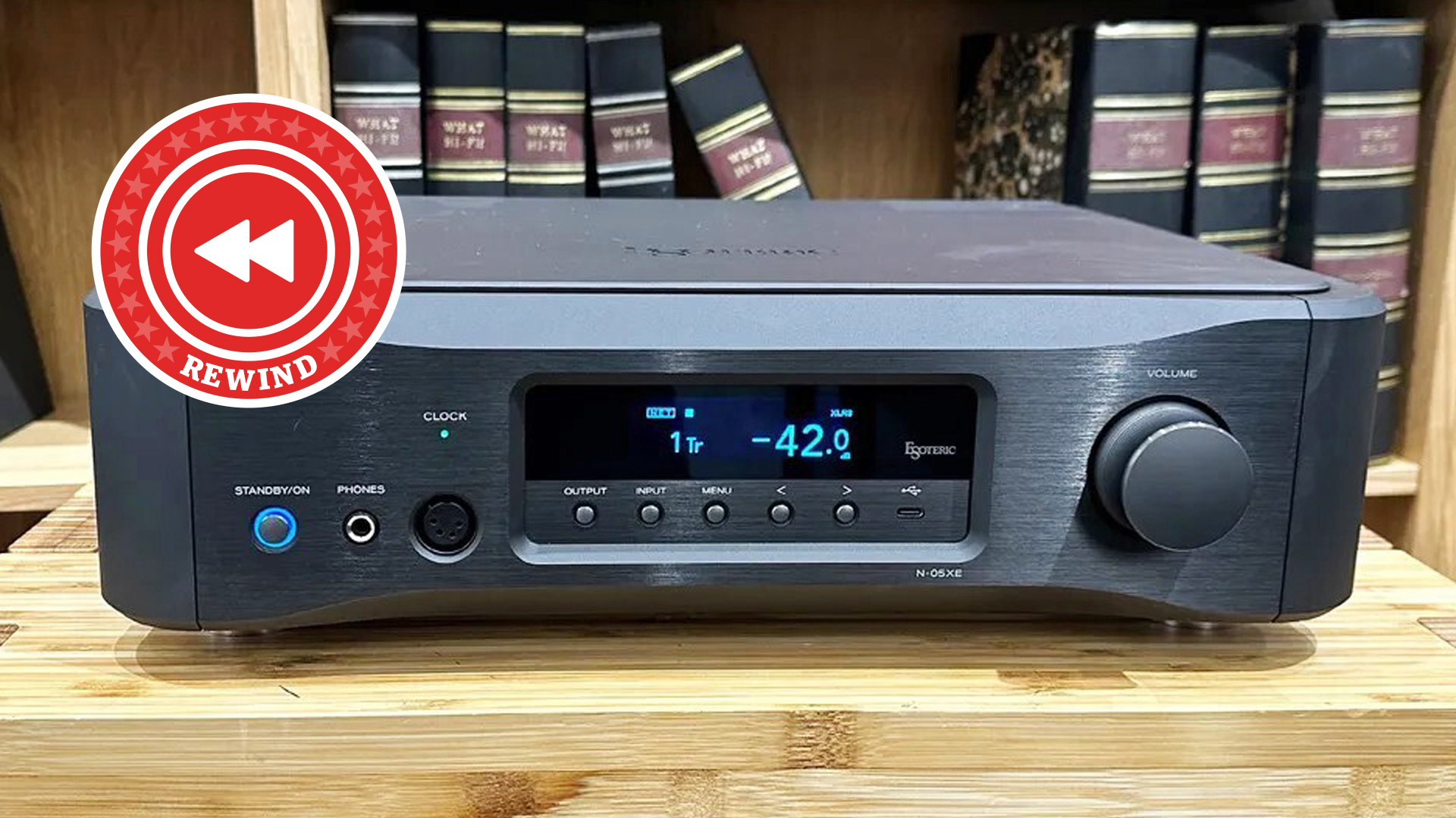 Esoteric N-05XE streaming preamplifier with the Rewind red roundel.