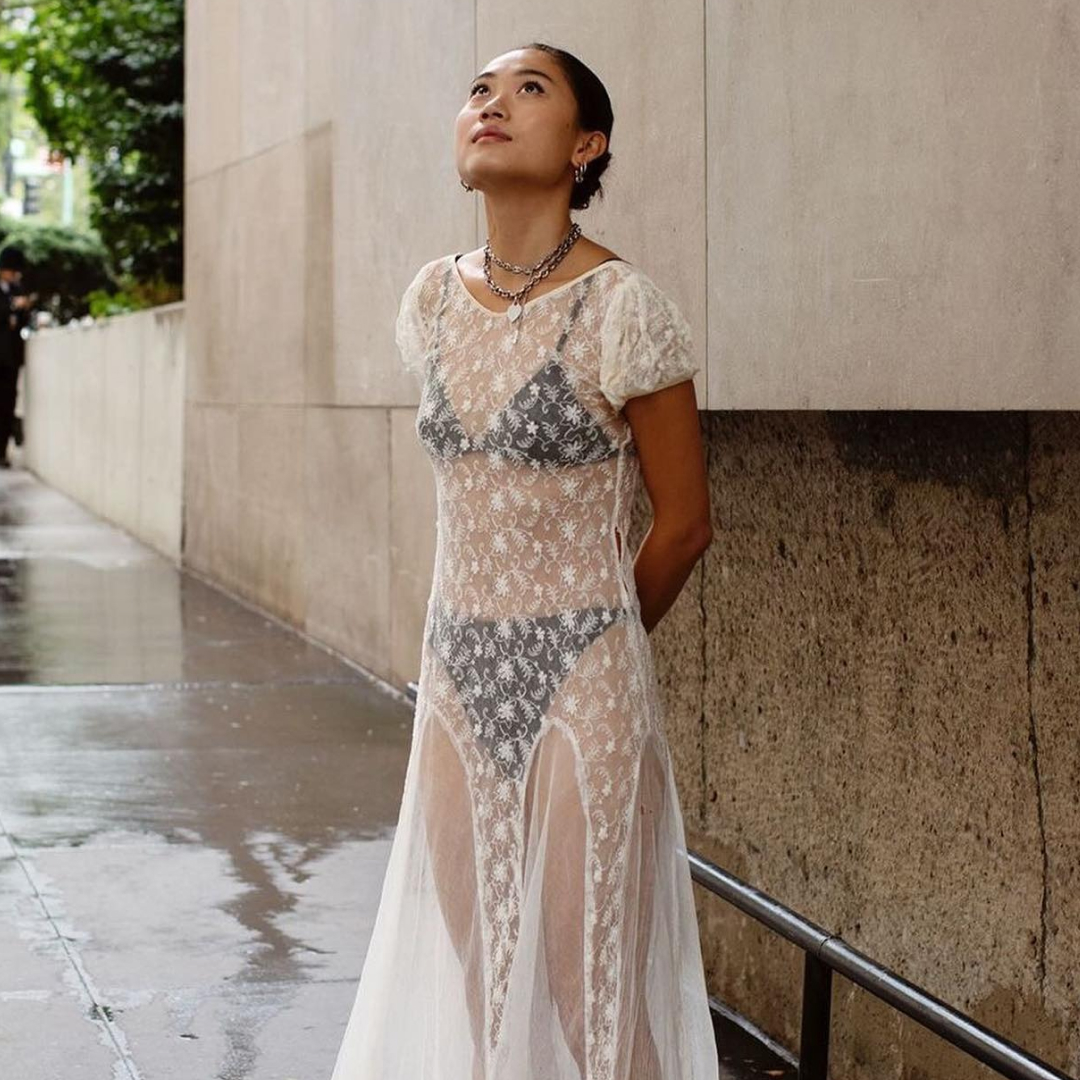 Vivian Li wearing sheer skirts