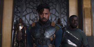 Michael B. Jordan's Erik Killmonger entering the Wakandan Throne Room