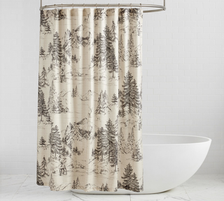Wintry motif Christmas shower curtain from Pottery Barn. 