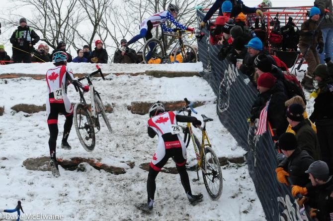 Isaac Niles (CAN) having trouble with traction on the stairs