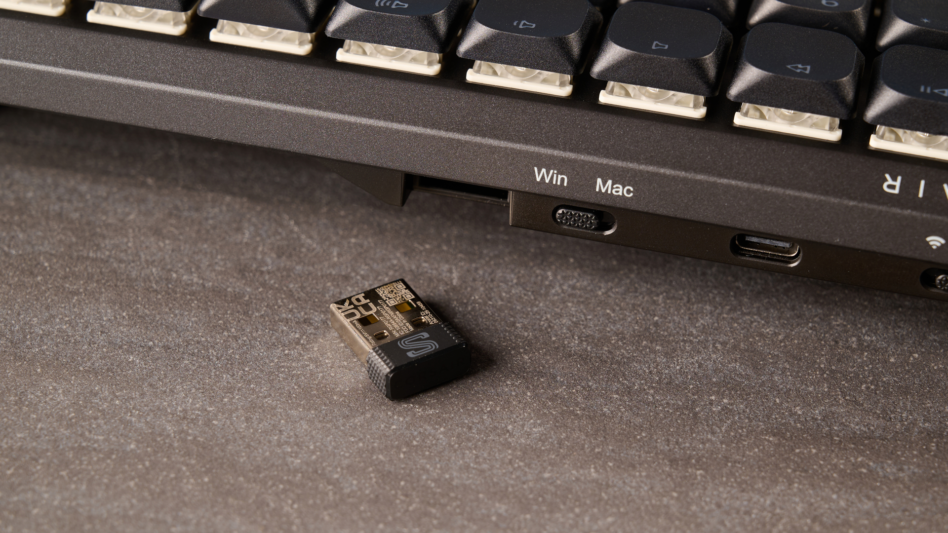 A black Corsair Vanguard Air 99 Wireless low-profile mechanical keyboard