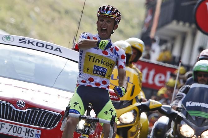 Rafal Majka celebrates a stage 17 win