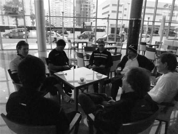 Team staff meet for a morning coffee