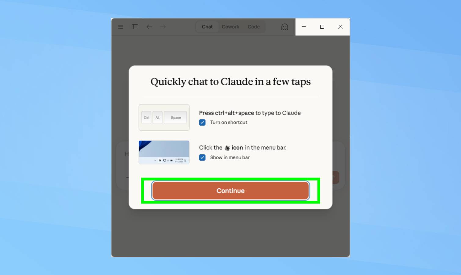 Continue highlighted in Claude