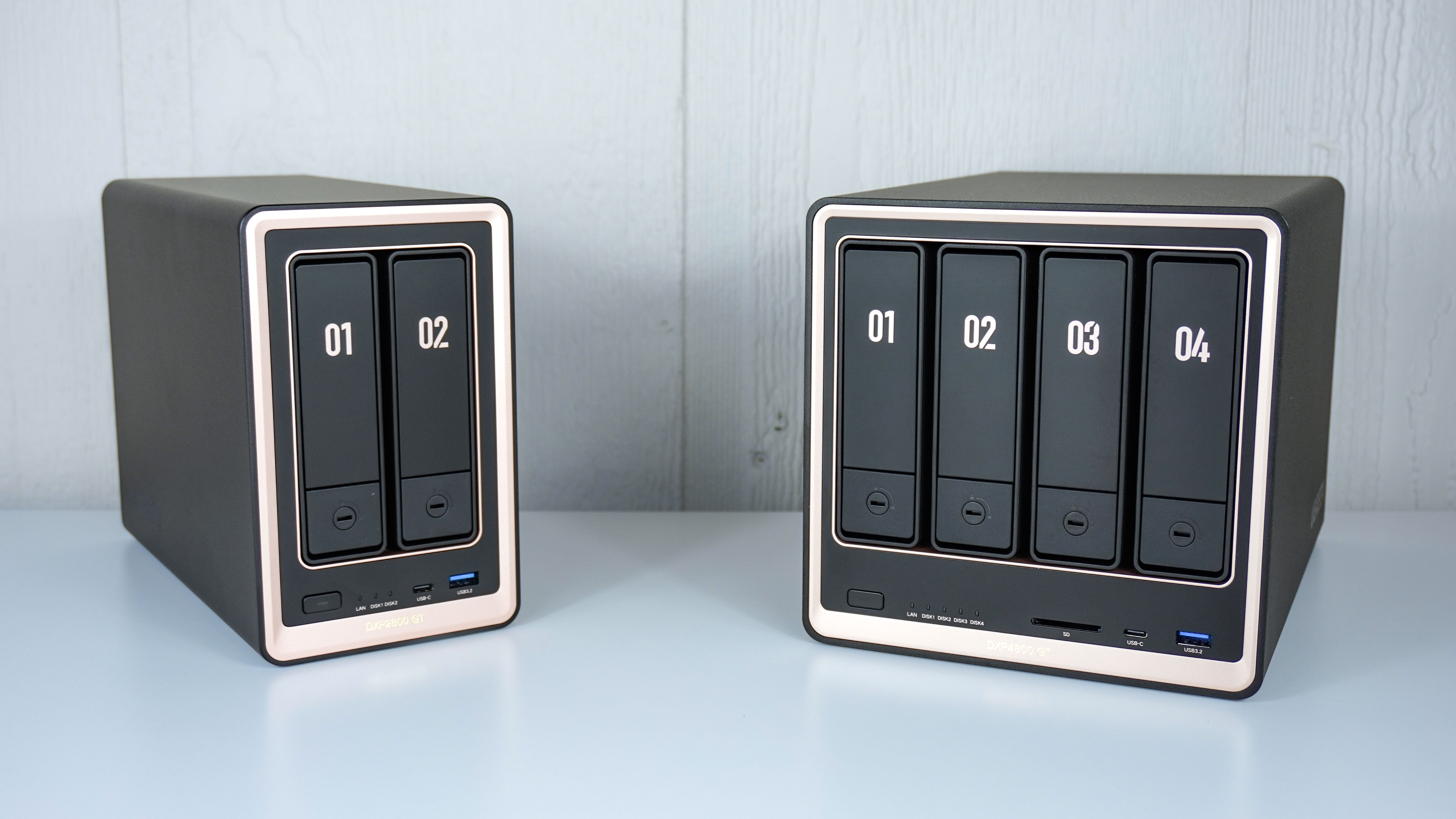 The Ugreen DXP2800 GT and DXP4800 GT side by side on a table