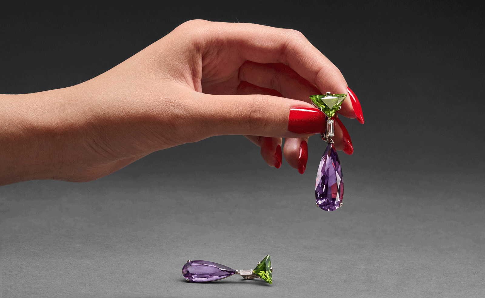 purple and green earrings