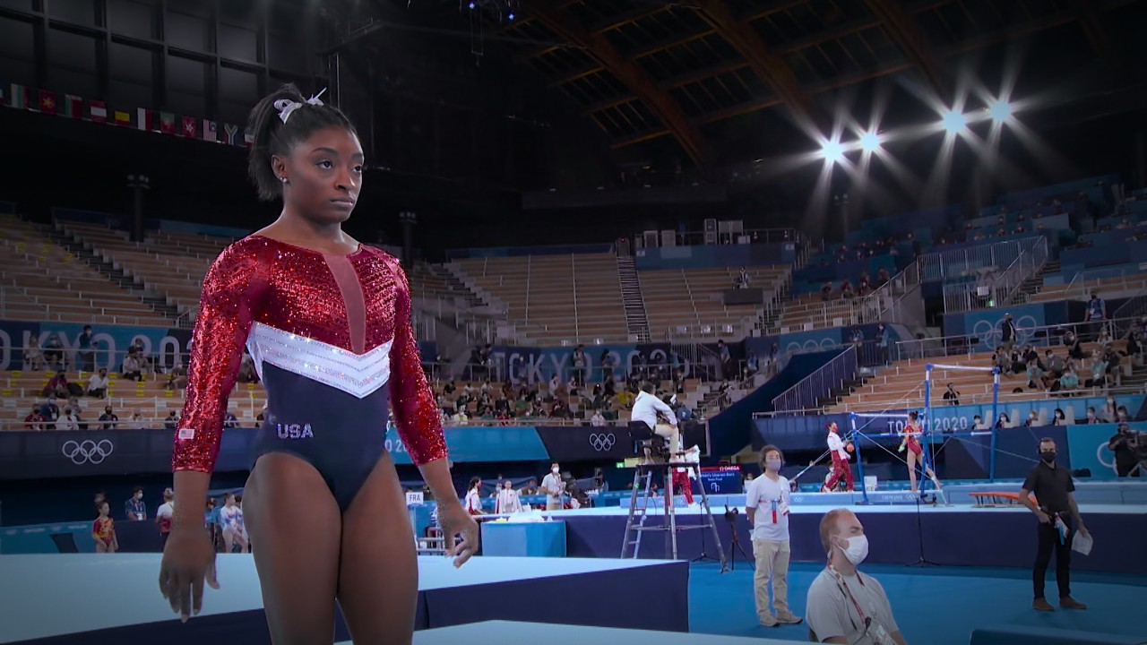 Simone Biles in the arena during the Tokyo Olympics.