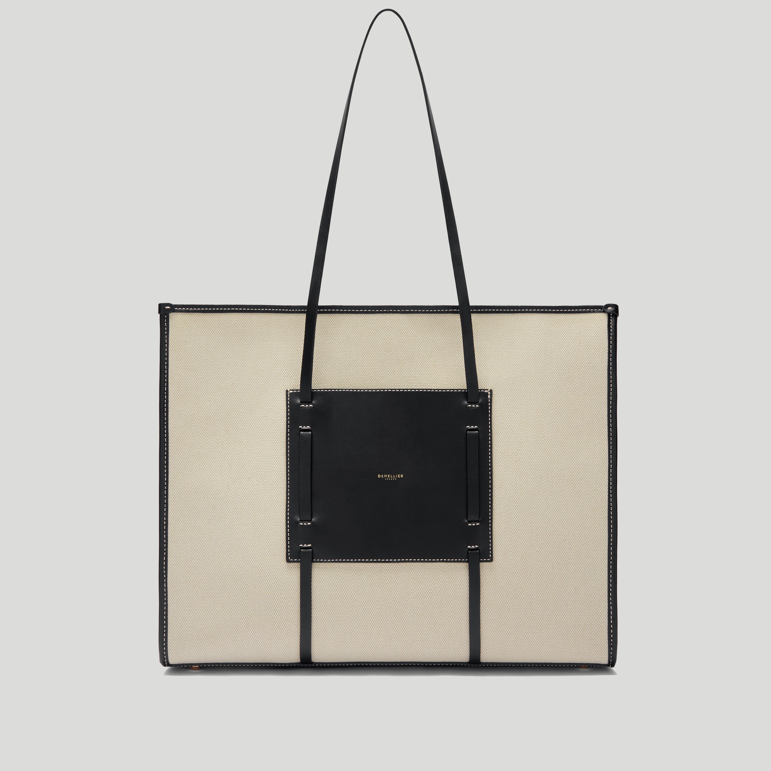 The Large Capri | Salt &amp;amp; Pepper Canvas Black Smooth | Demellier