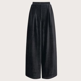 Shay Rib Velour Wide Leg Trousers Black