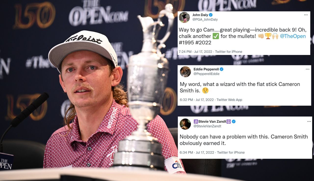 Smith sits in front of the Claret Jug