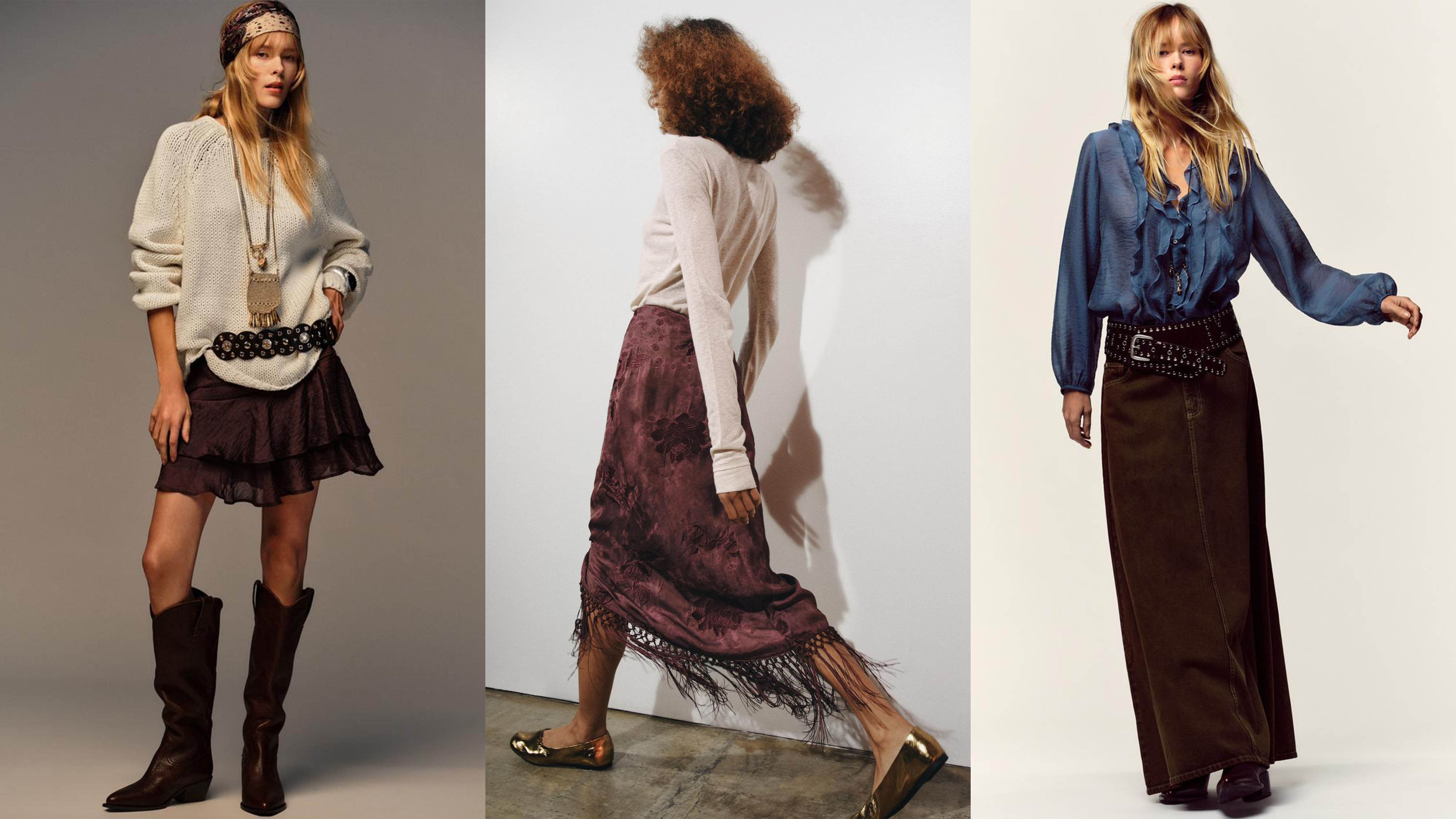 Zara ruffle skort. Zara ruffle top and denim flare skirt. Zara fringed wrap skirt. 