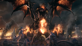 Deathwing roars with his wings spread over the smouldering ruins of Stormwind, in the WoW: Cataclysm Classic trailer.