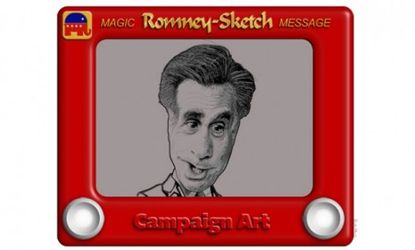 Mitt Romney's Etch A Sketch gaffe has inspired caricatures, like this one created by a Flickr user, as well as attacks on the frontrunner's character by his fellow candidates.