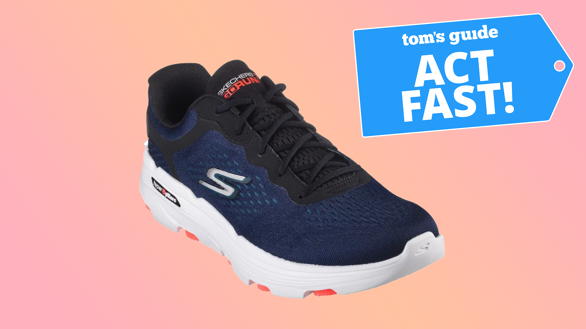 Skechers Go Run 7.0 shoes on orange gradient background