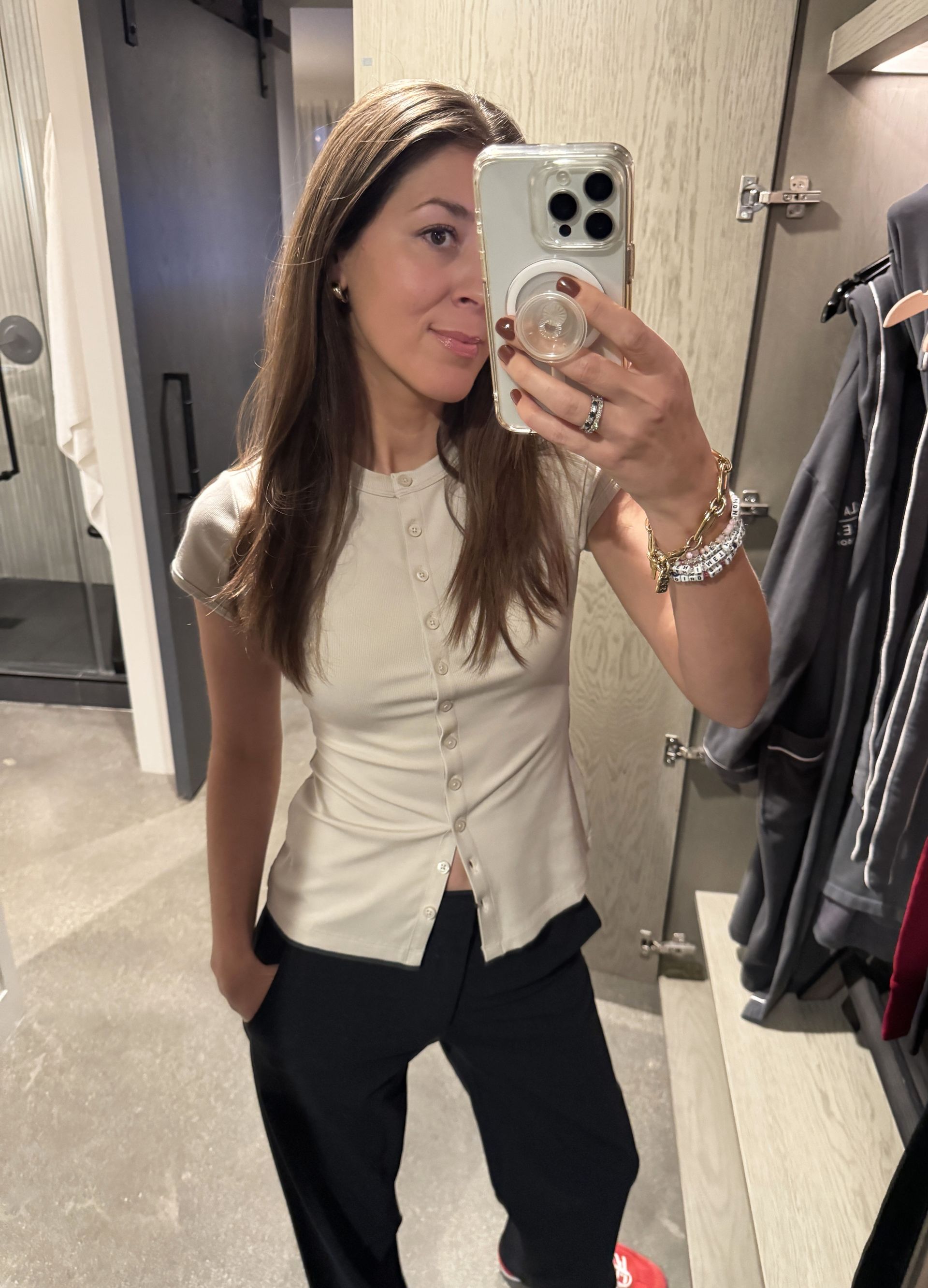 Judith Jones wearing Vuori top and pants.