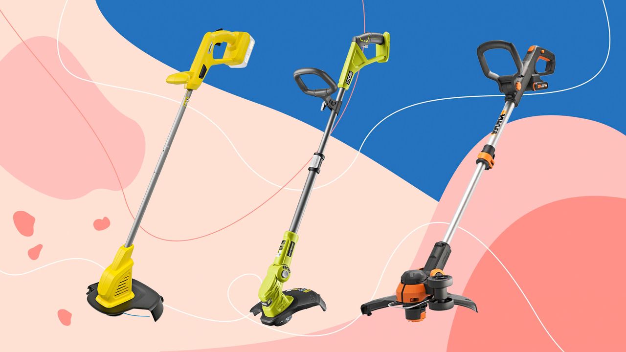 graphic of three of the best cordless strimmers 