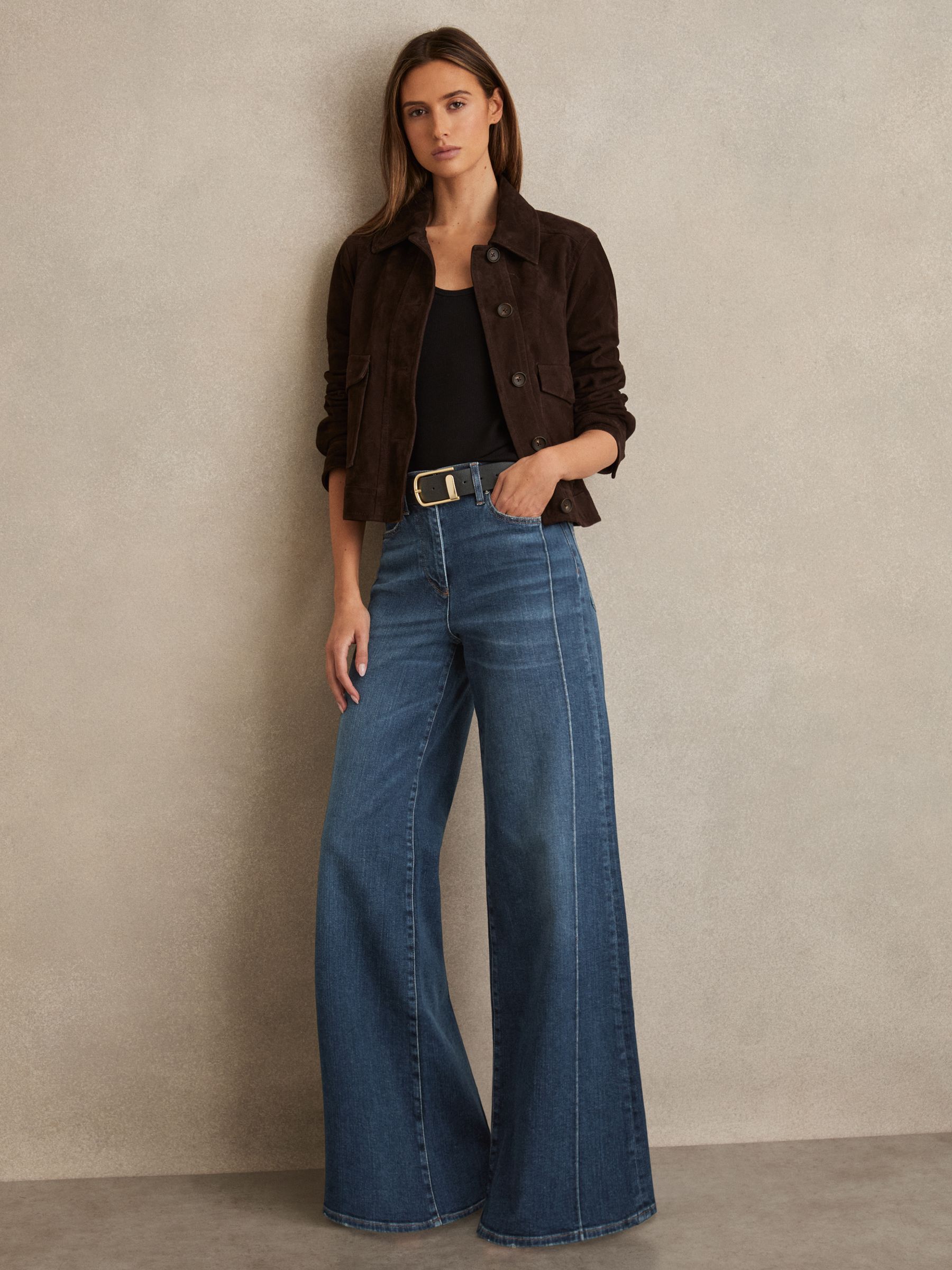 Petite Stretch-Cotton Wide-Leg Jeans in Mid Blue