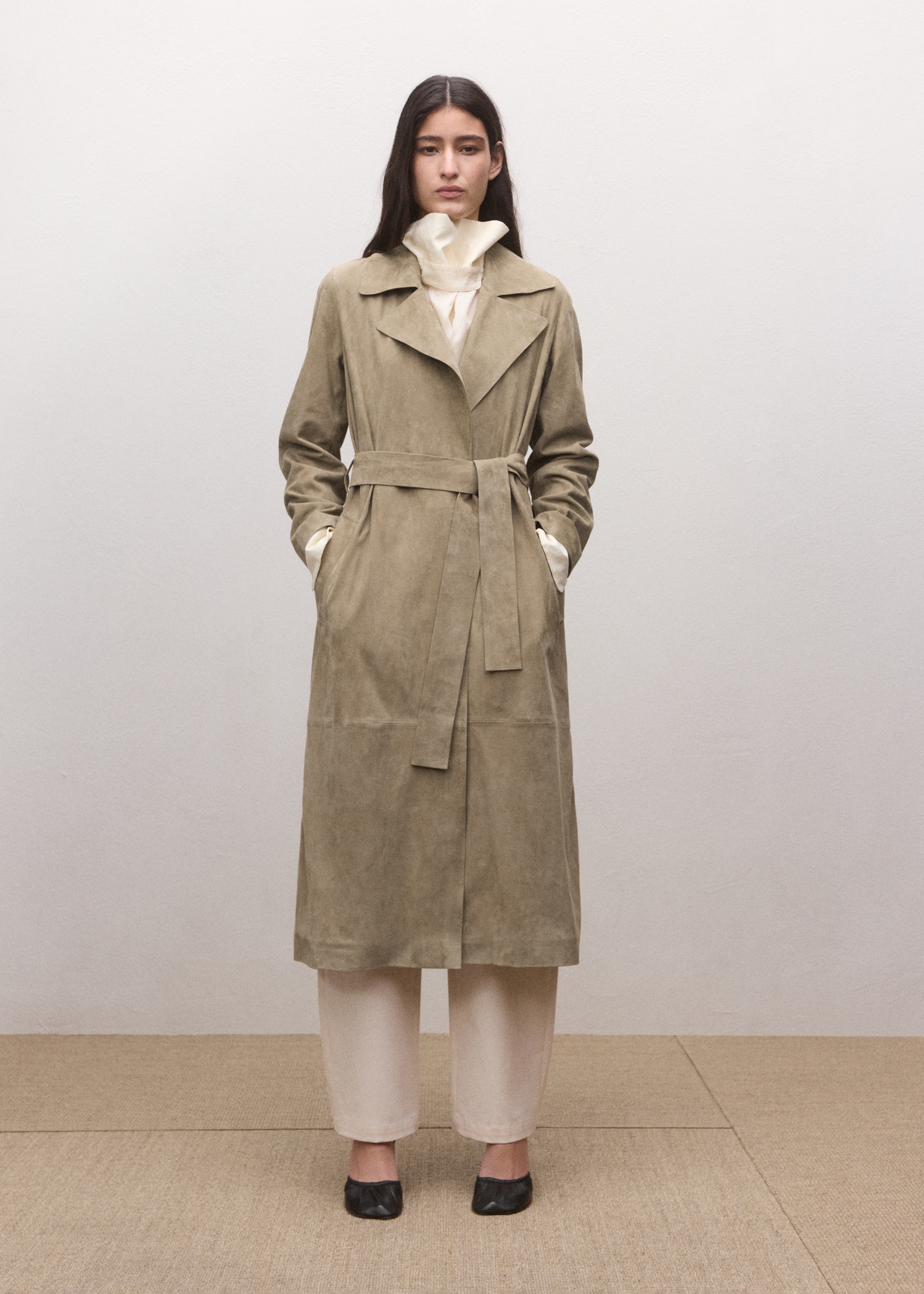 Long Suede Trench Coat With Belt - Women | Mango Usa