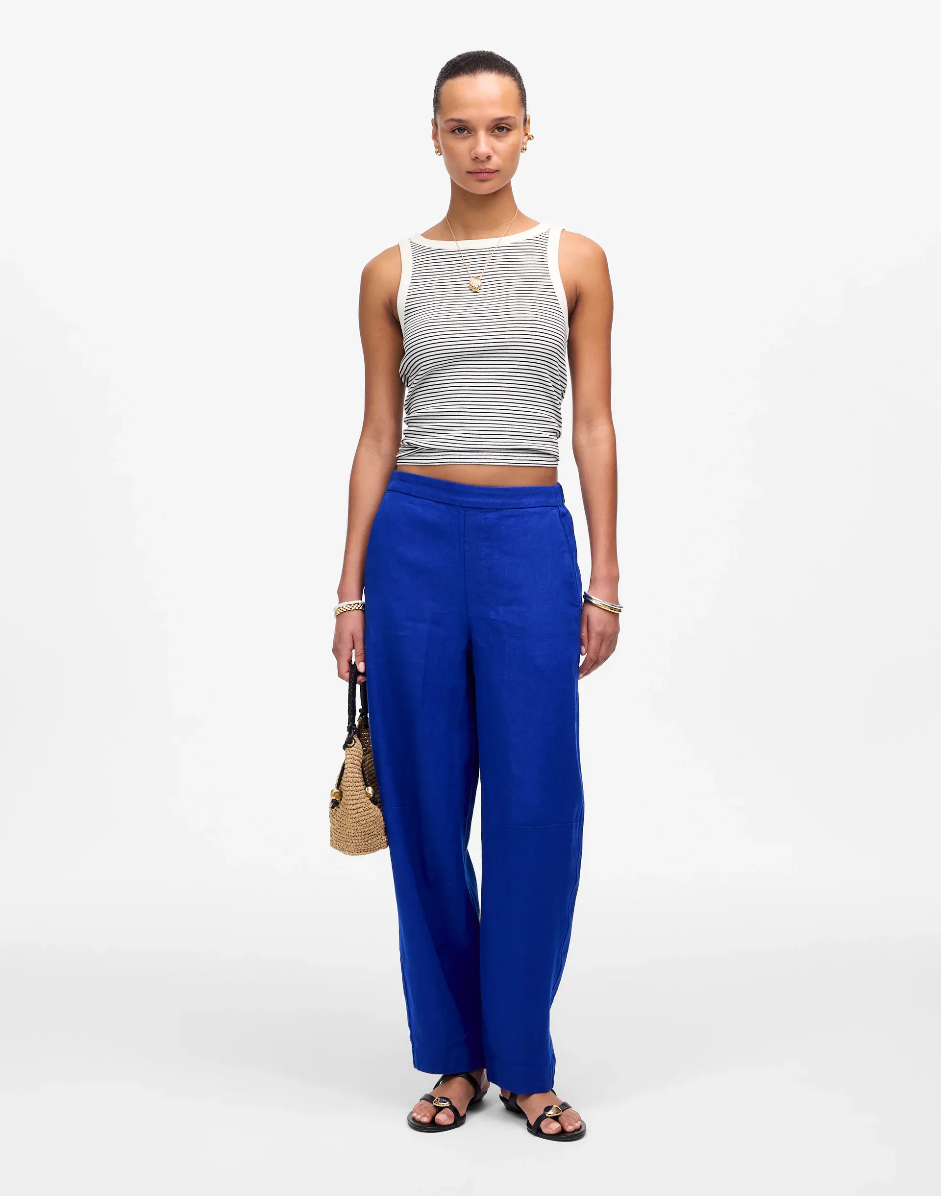 Pull-On Barrel Pants in 100% Linen