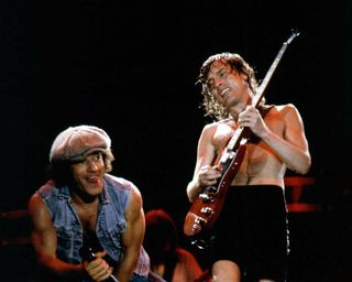 Brian Johnson and Angus Young onstage