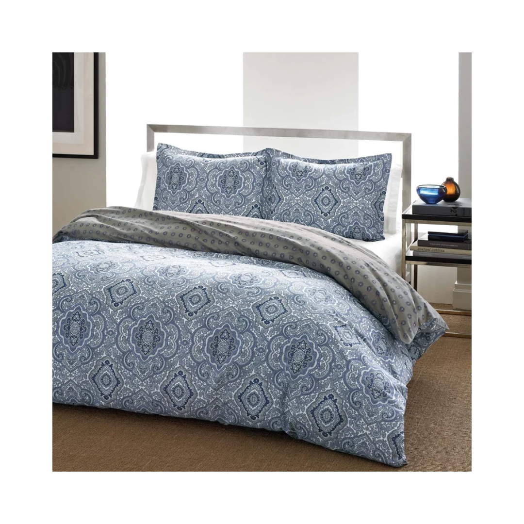 Milan blue reversible duvet cover set