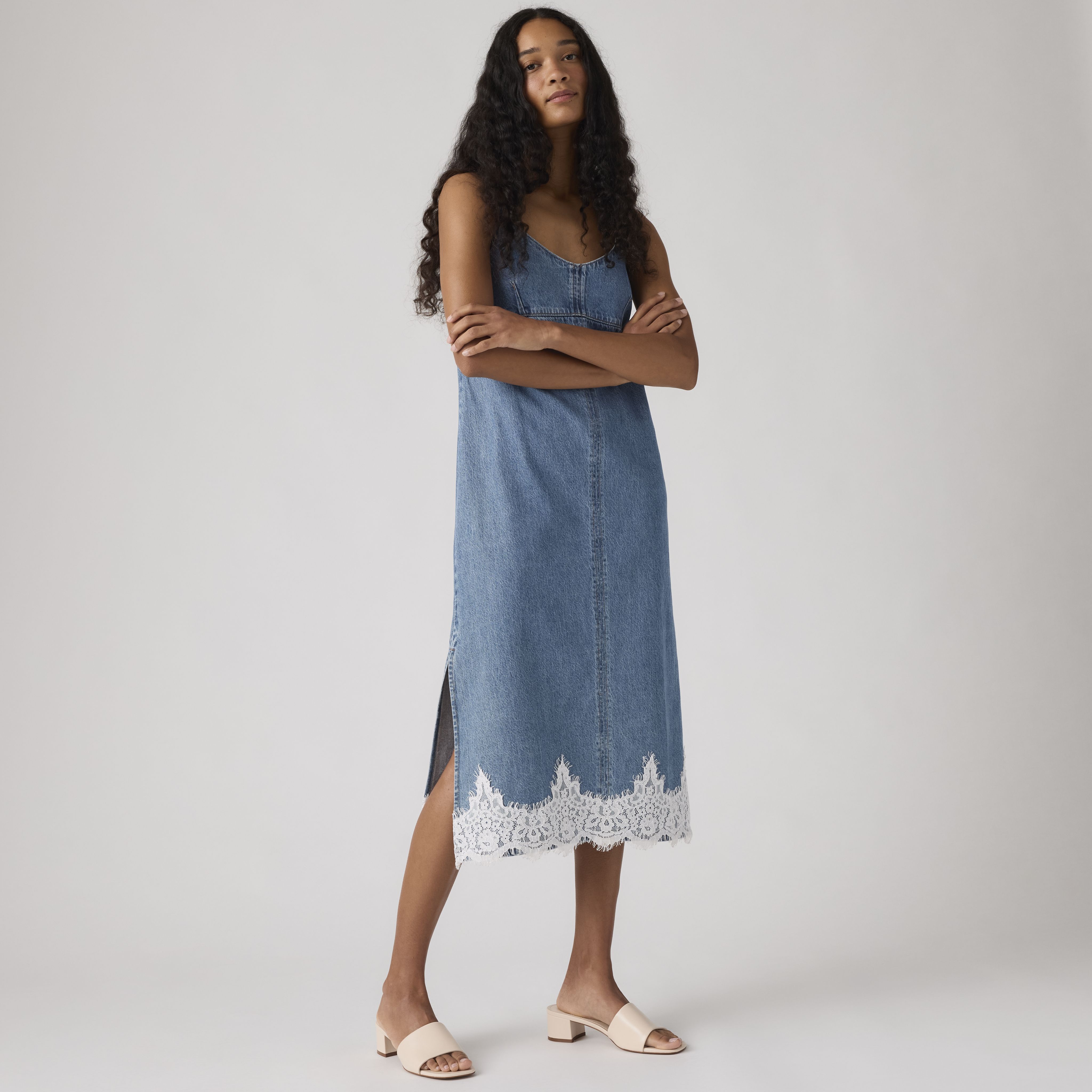 90's Denim Slip Midi Dress