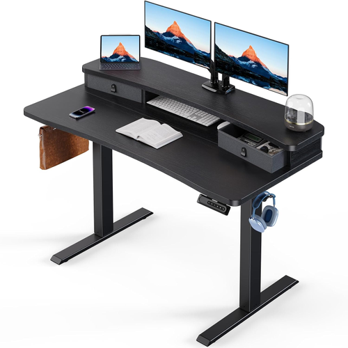 Huano standing desk with two drawers and shelf