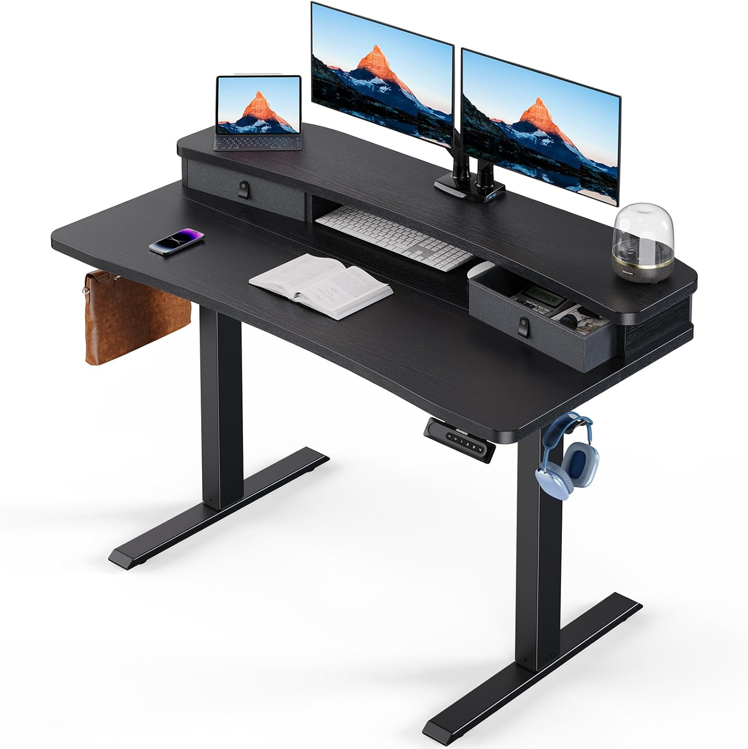 Huano standing desk with two drawers and shelf