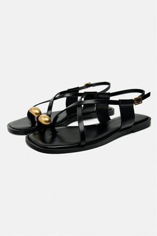 Flat Strappy Sandals With Metal Embellishment