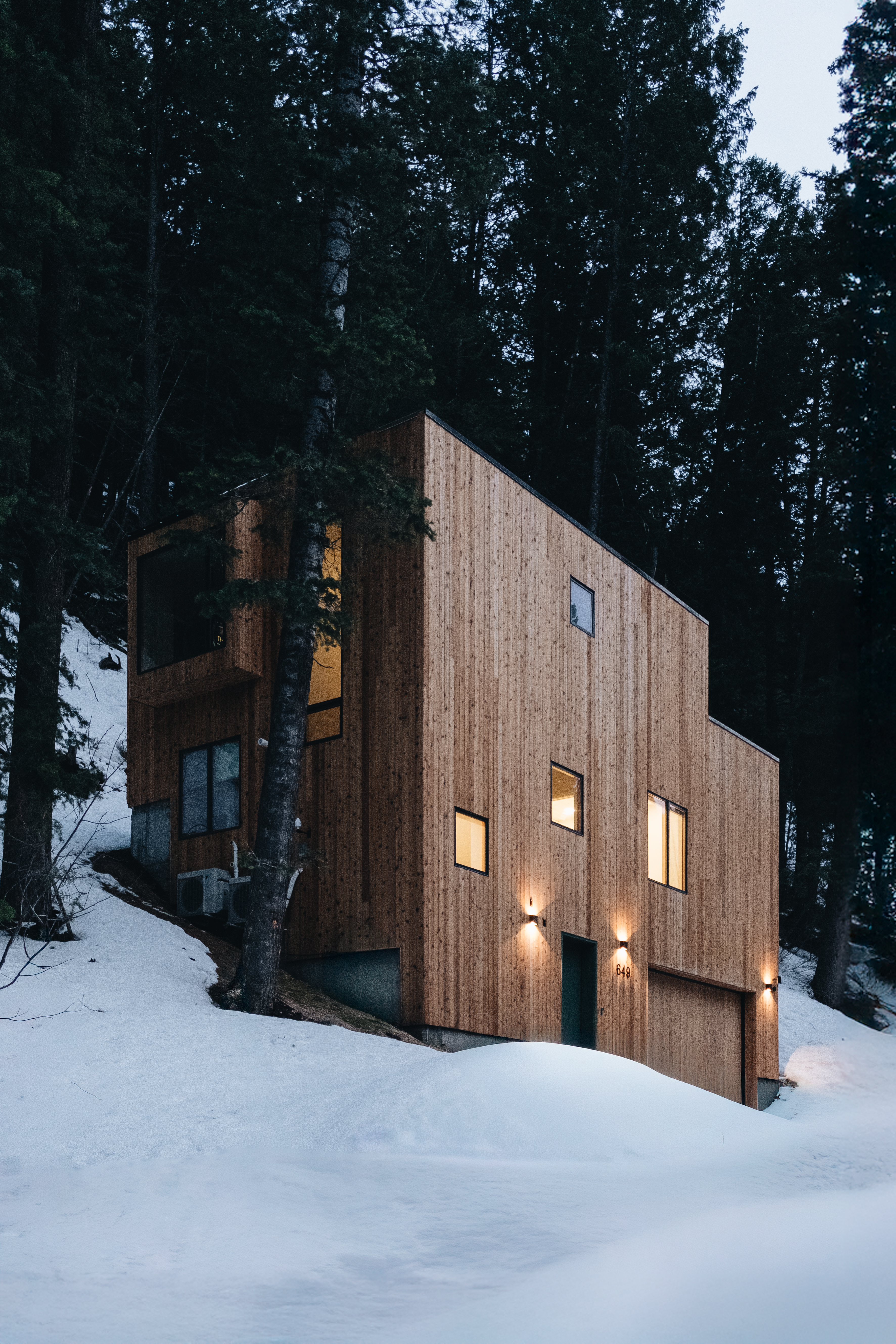 Parkview Mountain House by Mattaforma, a wooden house in a forest, snowy views