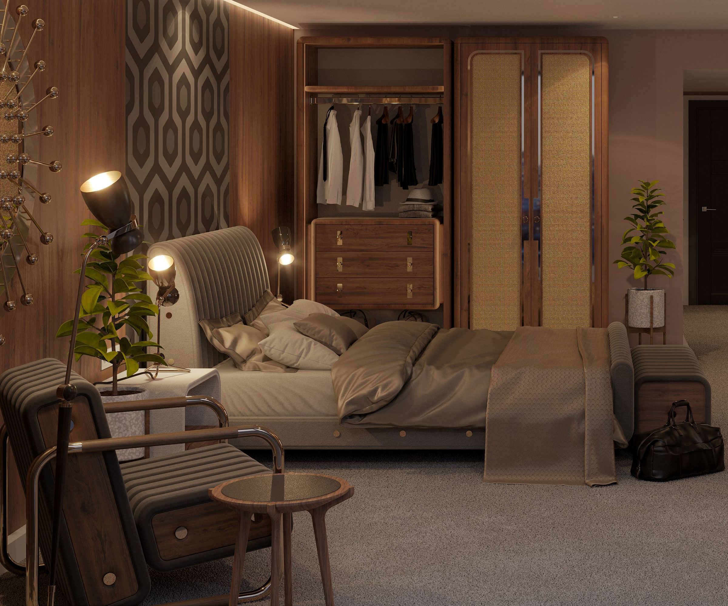 smart master bedroom with layered lighting