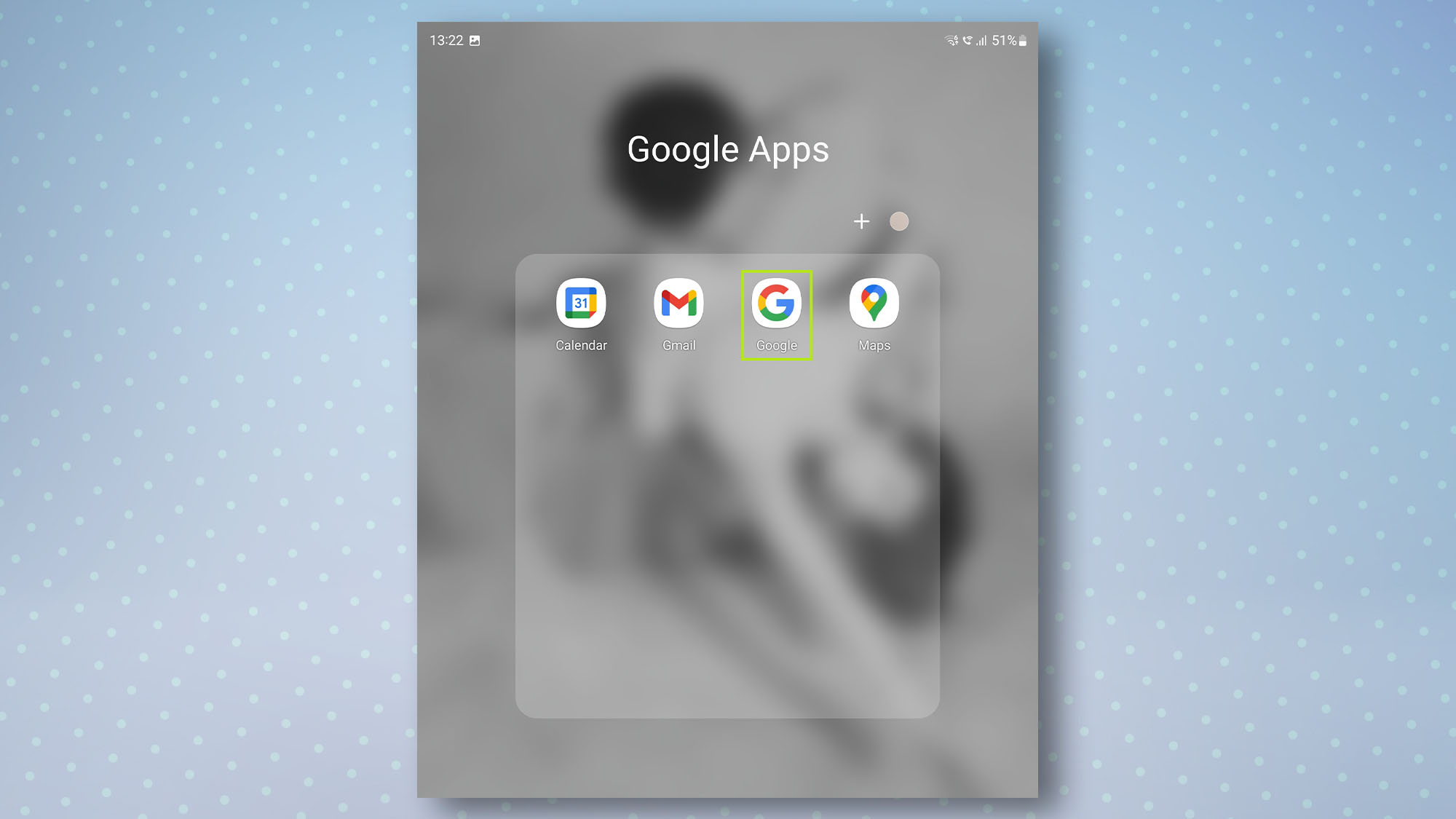 Samsung app drawer with Google highlighted
