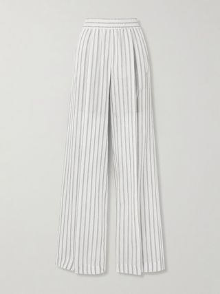 Pleated Striped Cotton and Silk-Blend Wide-Leg Pants