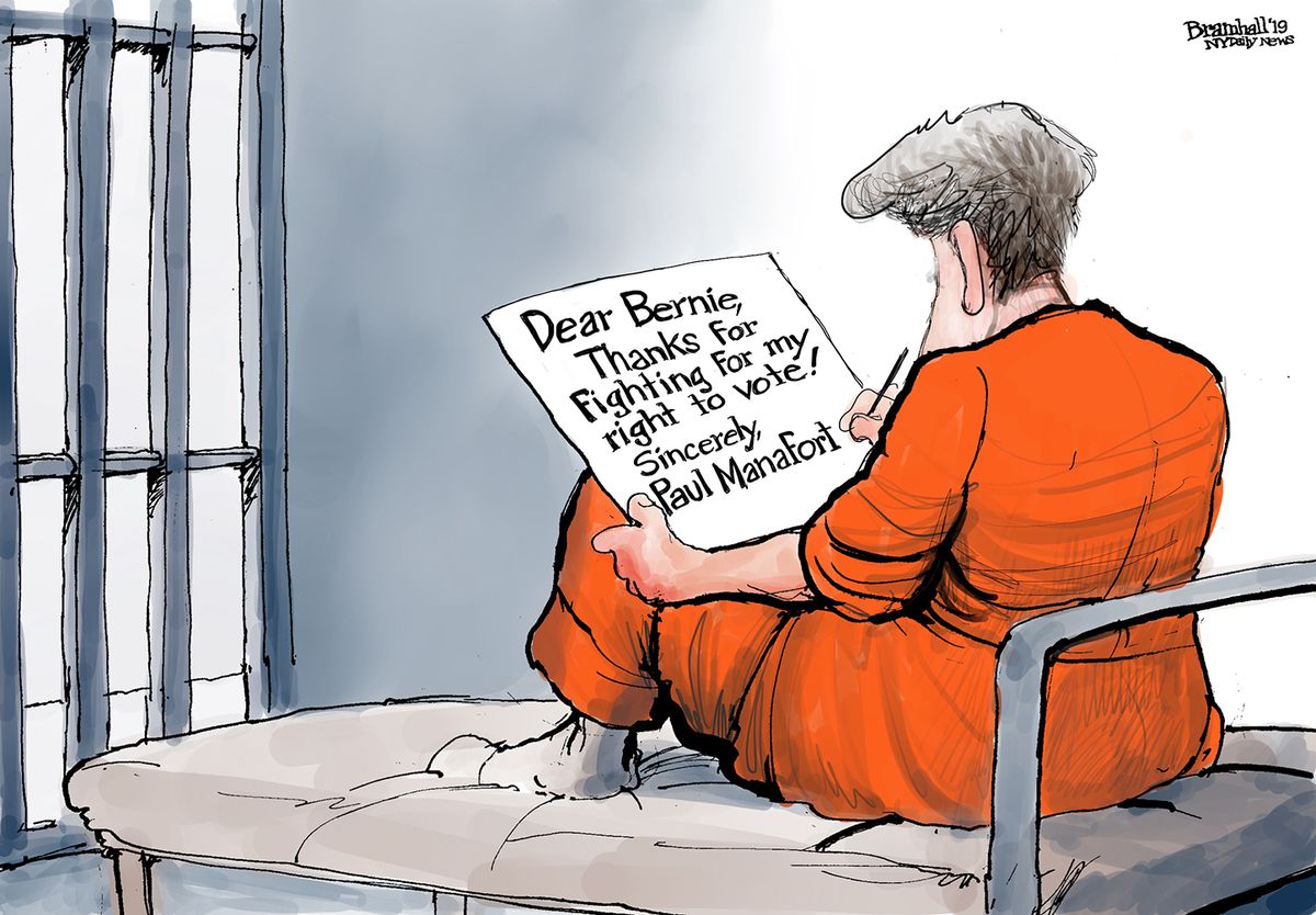 Political Cartoon U.S. Bernie Sanders voting rights prisoners Paul