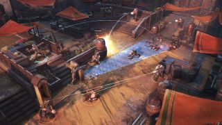 Screenshot showing a battle between Gears and Locust in Gears Tactics.